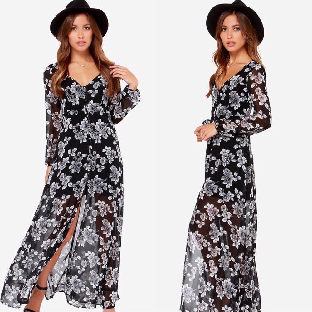 NWOT - Lucca Couture Black Floral Maxi Dress - S